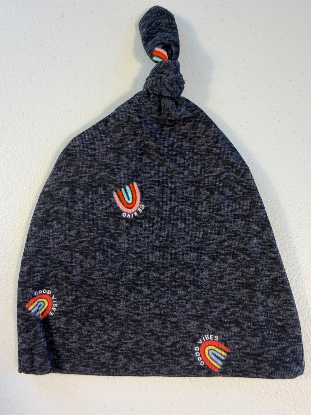 Old Navy Kids Navy Knit Knot Beanie with Rainbow Accents